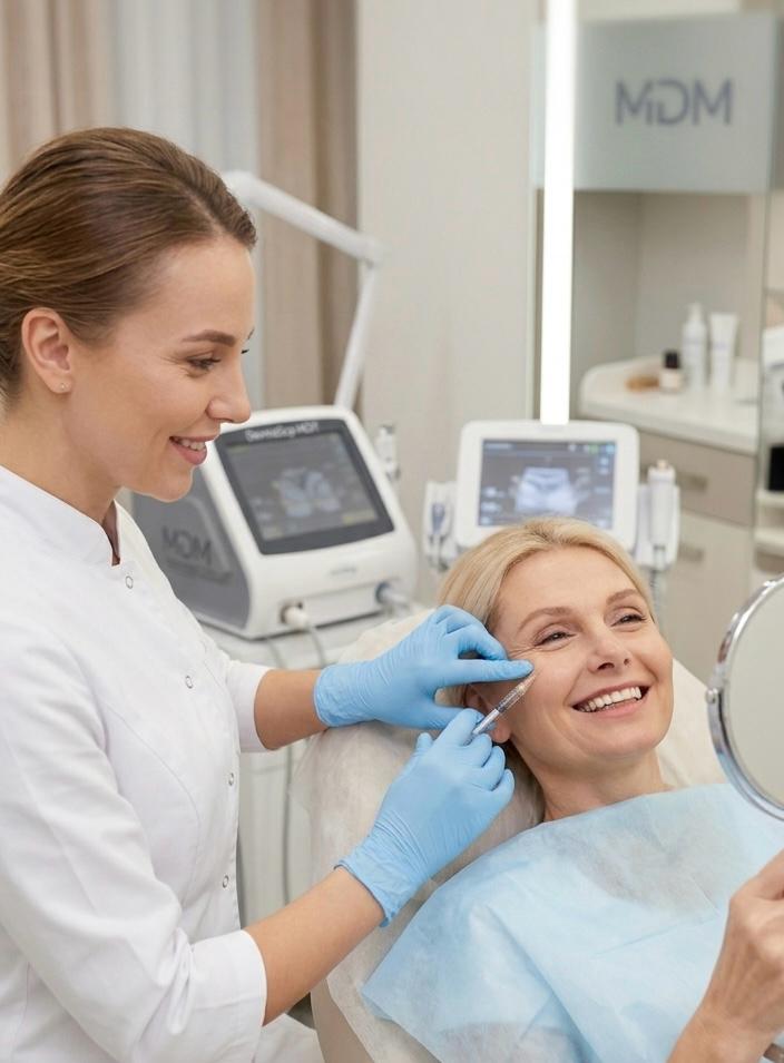 Dermatology professional performing a facial treatment